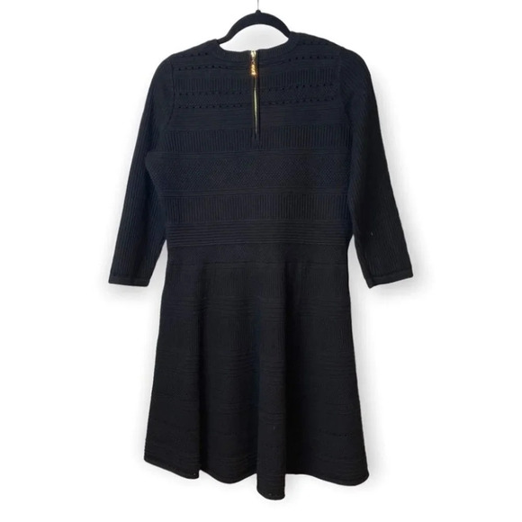 Eliza J Black Ribbed  & Perforated Long Sleeve Knit Dress - Picture 2 of 12